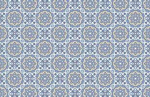 Mediterranean blue and yellow fabric design pattern vector