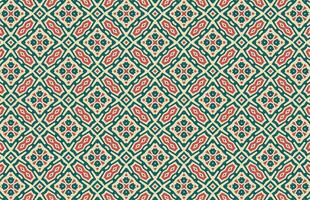 Geometric shapes and stripes green and red fabric pattern vector