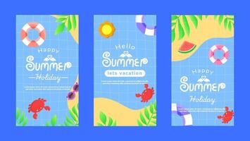 Summer flat design style for instagram story with various attractive shapes of summer elements vector