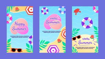 Summer flat design style for instagram story with various attractive shapes of summer elements vector