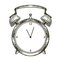 Hand drawn of alarm clock and watch. illustration in black and white doodle vintage drawing style. vector
