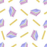 Flat Illustration. Back to School. School essential illustration. textbooks and ruler seamless pattern. vector