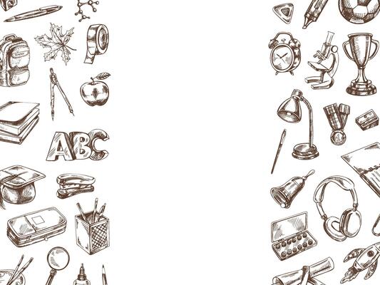 Back to School, hand drawn school supplies, template. Doodle lettering and school object collection. Education Concept. Vintage sketch element. Back to School.