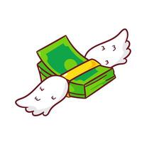 Money Flying With Wings Cartoon . Saving And Investment Illustration. Business And Finance Concept Design. Isolated White Background. vector