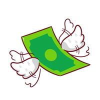 Money Flying With Wings Cartoon . Saving And Investment Illustration. Business And Finance Concept Design. Isolated White Background. vector