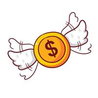 Gold Coin Flying With Wings Money Cartoon . Saving And Investment Illustration. Business And Finance Concept Design. Isolated White Background. vector