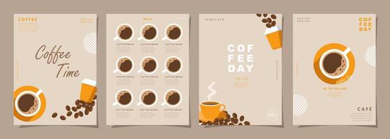 Set of minimal background templates with coffee beans and coffee mug for invitations, cards, banner, brochure, poster, cover, cafe menu or another design. vector
