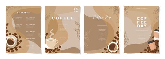 Set of sketch banners with coffee beans and leaves on minimal background for invitations, cards, banner, poster, cover, cafe menu or another template design. vector