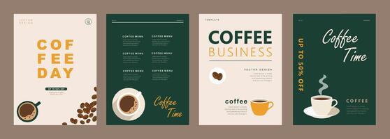 Set of minimal background templates with coffee beans and coffee mug for invitations, cards, banner, brochure, poster, cover, cafe menu or another design. vector