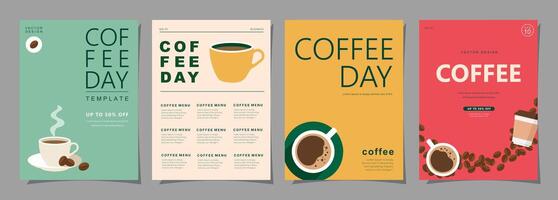 Set of minimal background templates with coffee beans and coffee mug for invitations, cards, banner, brochure, poster, cover, cafe menu or another design. vector