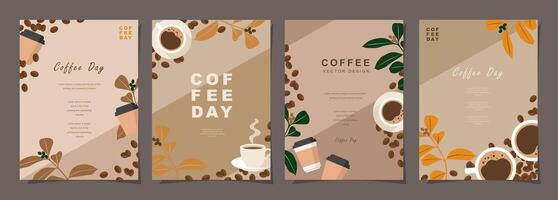 Set of sketch banners with coffee beans and leaves on minimal background for invitations, cards, banner, poster, cover, cafe menu or another template design. vector
