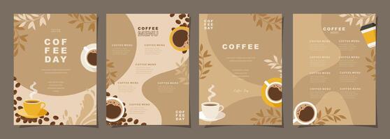 Set of sketch banners with coffee beans and leaves on minimal background for invitations, cards, banner, poster, cover, cafe menu or another template design. vector