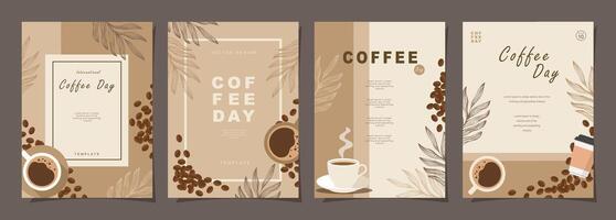 Set of sketch banners with coffee beans and leaves on minimal background for invitations, cards, banner, poster, cover, cafe menu or another template design. vector