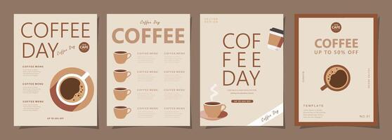 Set of minimal background templates with coffee beans and coffee mug for invitations, cards, banner, brochure, poster, cover, cafe menu or another design. vector
