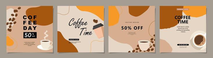 Set of minimal background templates with coffee beans and coffee mug for invitations, cards, banner, brochure, poster, cover, cafe menu or another design. vector
