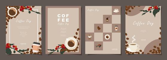 Set of sketch banners with coffee beans and leaves on minimal background for invitations, cards, banner, poster, cover, cafe menu or another template design. vector