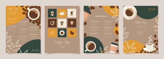 Set of sketch banners with coffee beans and leaves on minimal background for invitations, cards, banner, poster, cover, cafe menu or another template design. vector