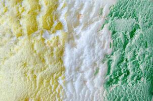 texture of yellow white and green ice cream like background, close up photo