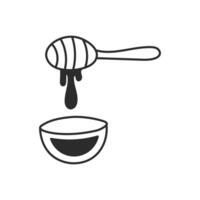 Honey Stick with bowl doodle line icon vector