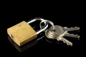 Padlock with keys. Metallic Lock And Key photo