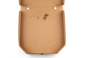 Empty pizza box. pizza box isolated Open empty and closed carton package for delivery pizza. photo