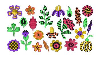 Quirky Psychedelic Flower Leaf Set vector
