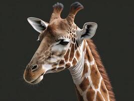 Side profile of a giraffe with dark background photo