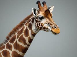 Giraffe facing camera with a neutral background photo
