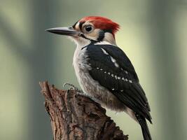 Close-Up of a Woodpecker with Red Cap and Black and White Feathers photo