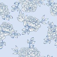 Hand Drawn Peony and Leaves Flower Seamless Pattern vector