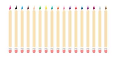 Set of colored pencils with sharp tips and erasers vector