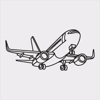 one line art airplane silhouette on white background vector