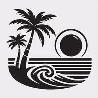 palm tree beach silhouette on white background vector