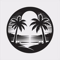 palm tree beach silhouette on white background vector