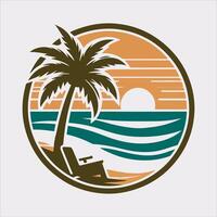 palm tree beach silhouette on white background vector
