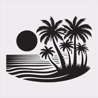 palm tree beach silhouette on white background vector