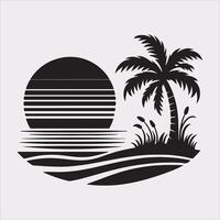 palm tree beach silhouette on white background vector