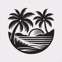 palm tree beach silhouette on white background vector