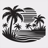 palm tree beach silhouette on white background vector