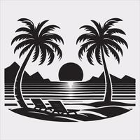 palm tree beach silhouette on white background vector