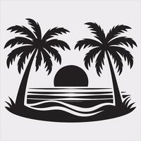palm tree beach silhouette on white background vector
