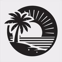 palm tree beach silhouette on white background vector