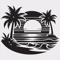 palm tree beach silhouette on white background vector