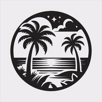 palm tree beach silhouette on white background vector