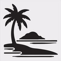 palm tree beach silhouette on white background vector