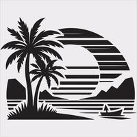 palm tree beach silhouette on white background vector