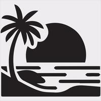 palm tree beach silhouette on white background vector