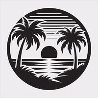 palm tree beach silhouette on white background vector