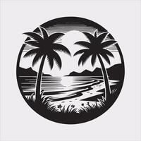 palm tree beach silhouette on white background vector