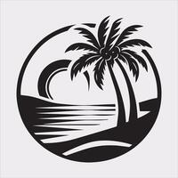 palm tree beach silhouette on white background vector
